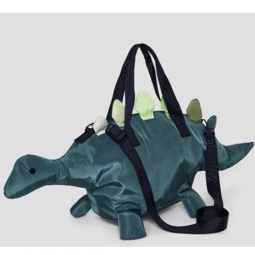 Cat & Jack Green Dinosaur Bag Duffle Tote Mid Size Polyester Zip Shoulder Strap